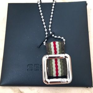 Stainless steel and fabric charm w/ 22” chain